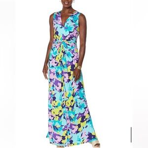 IMAN Blue Global Chic Floral Twist Front Maxi Dress Size M